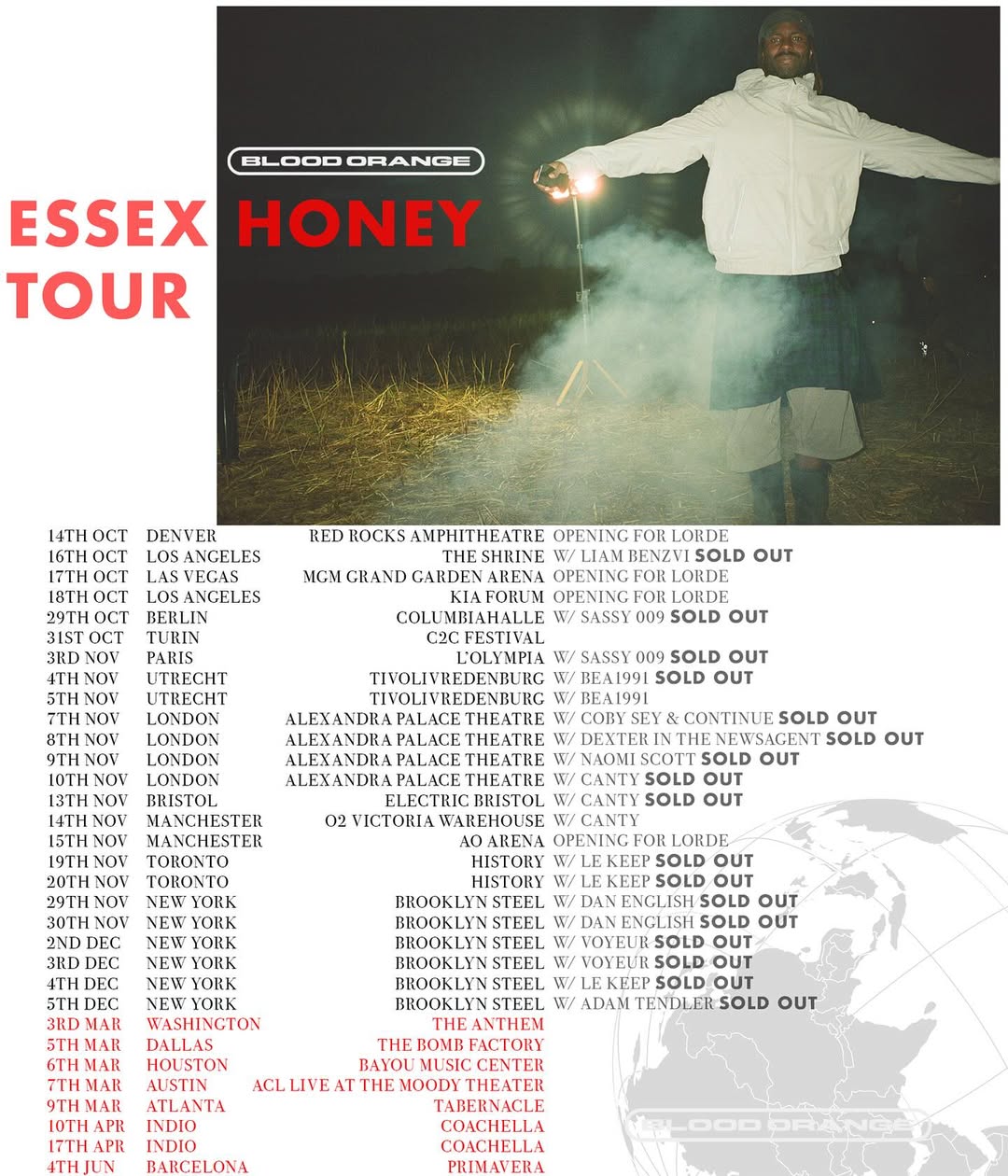Blood Orange Essex Honey Tour Poster 2025-2026